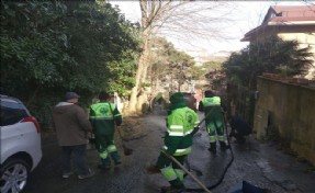 SARIYER SOKAKLARI ÖNCE SÜPÜRÜLÜYOR, SONRA YIKANIYOR